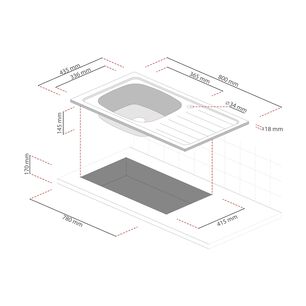 Lavaplatos Empotrado 800x435 C/ Rebalse Monoblock Derecho