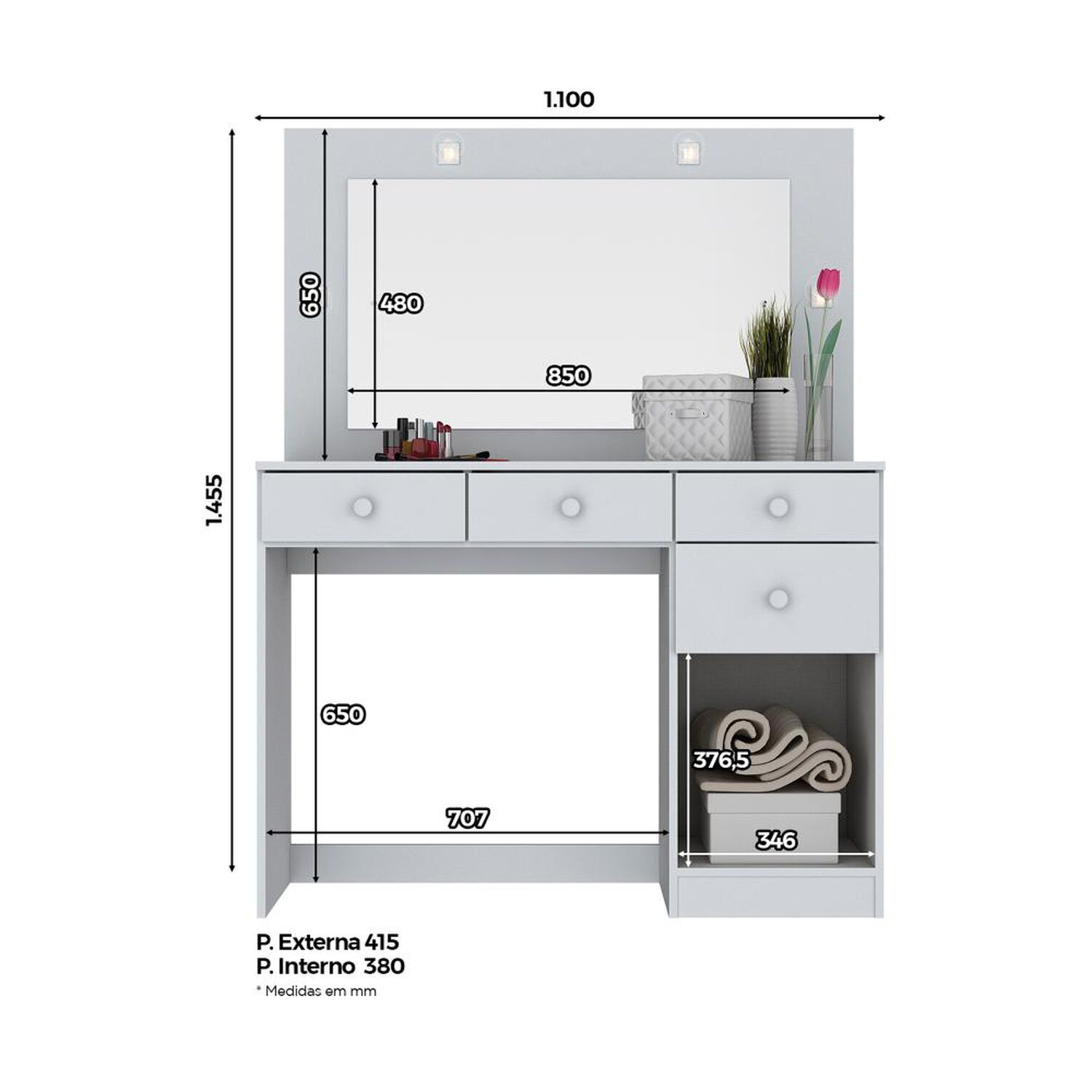 Tocador Home Mobili Victoria / 1 Puerta / 4 Cajones + Led image number 4.0