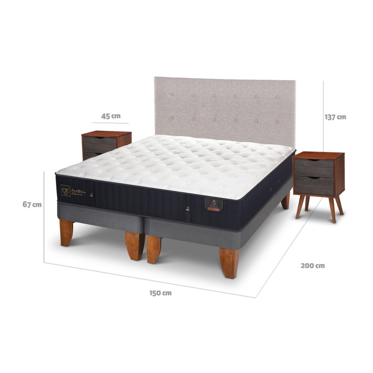 Cama Europea Cic Premium / 2 Plazas / Base Dividida + Set De Maderas image number 2.0