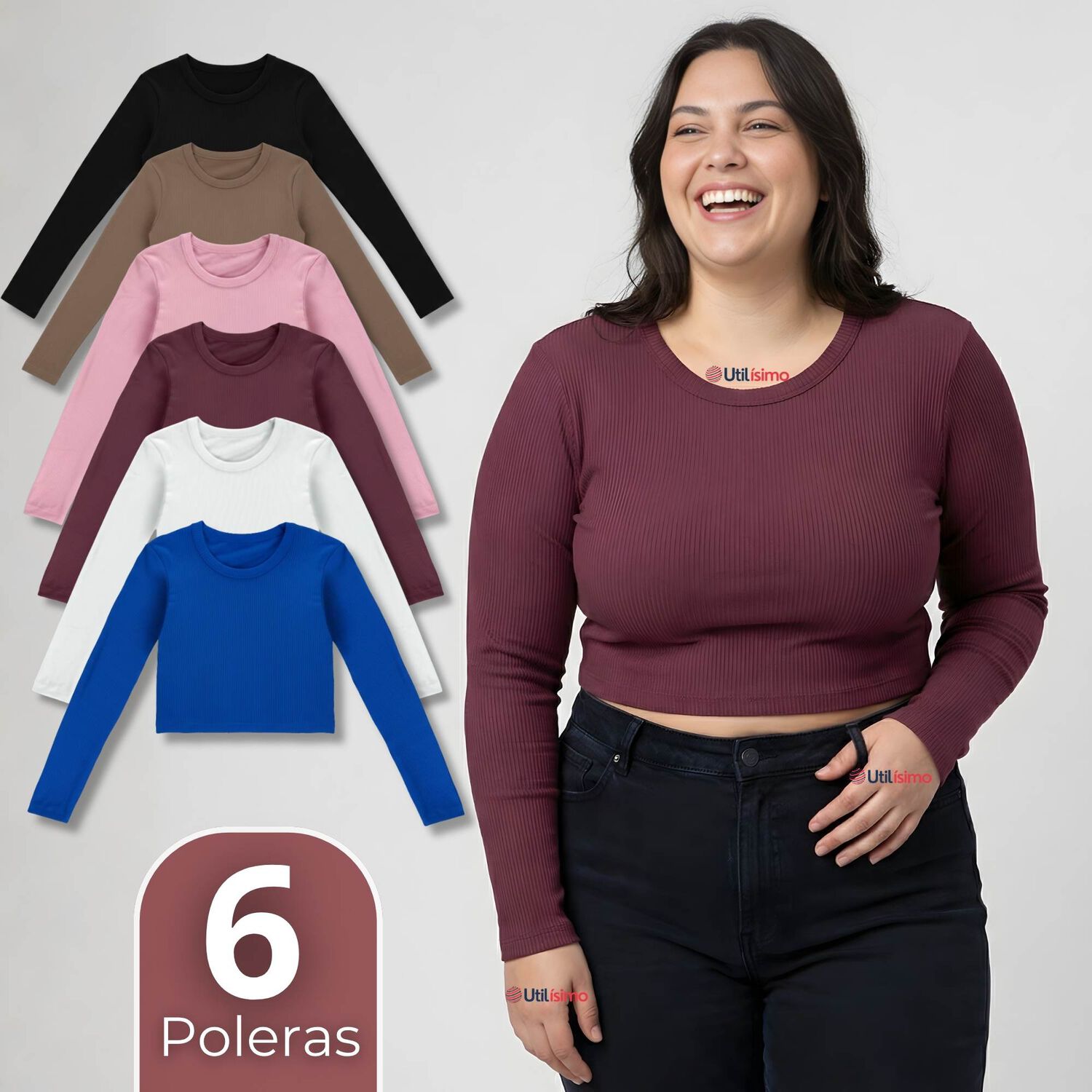 Pack 6 Camiseta Polar Manga Larga Polera Tela Acanalada Colores Surtidos image number 0.0