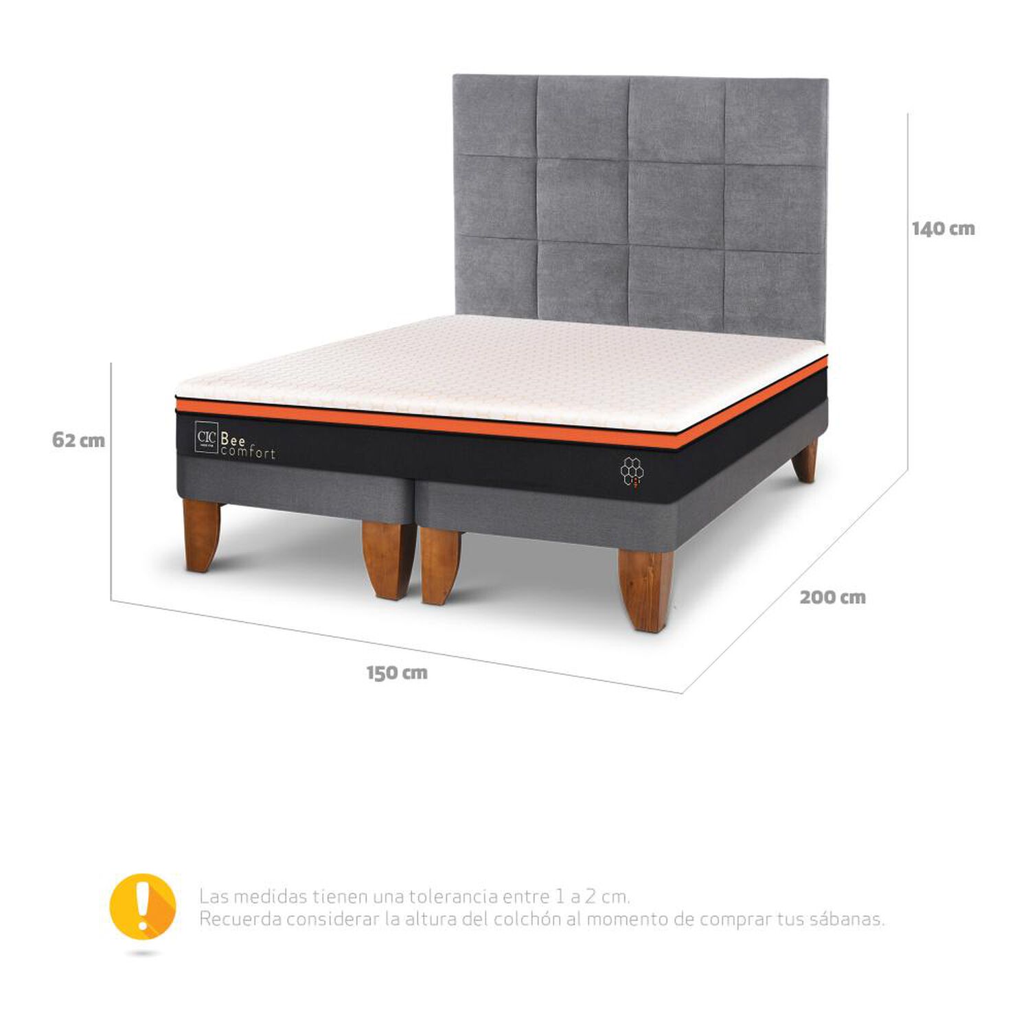 Cama Europea Cic Bee Comfort / 2 Plazas / Base Dividida + Respaldo image number 2.0