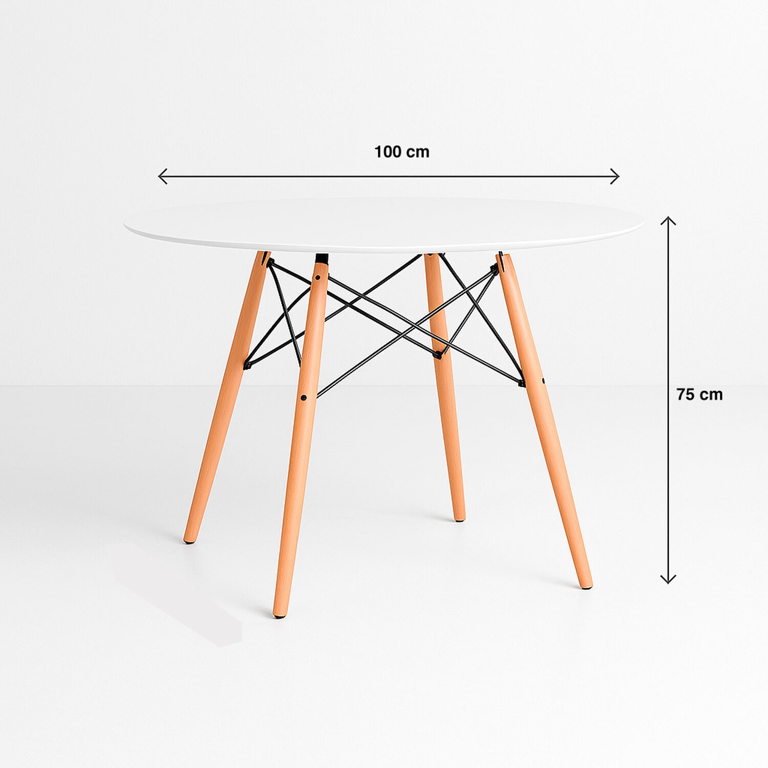 Comedor Mesa Redonda Blanca 100cm + 4 Sillas Eames Patchwork Tela Wood Celeste image number 3.0