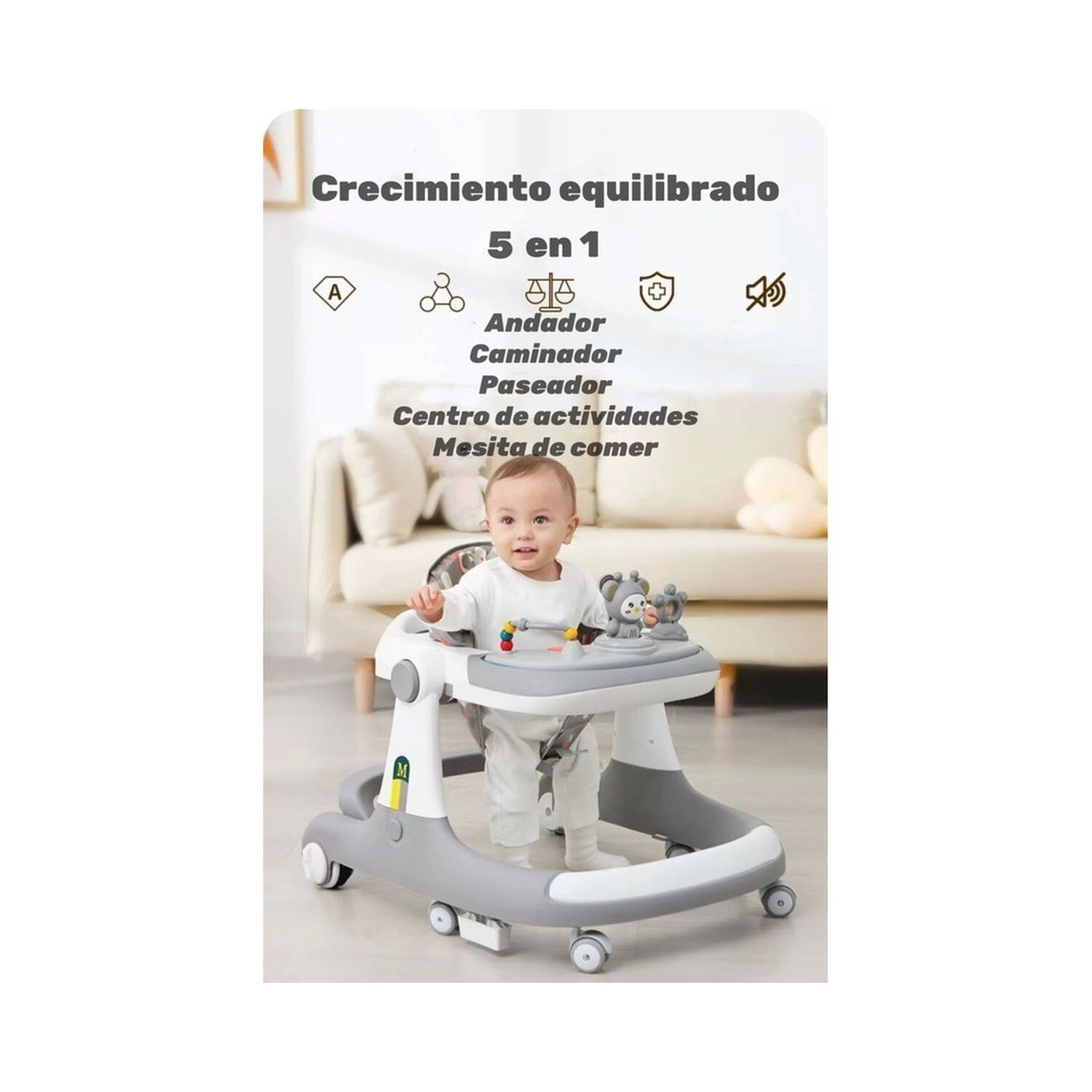 Andador Caminador 5 En 1 Con Apoya Pies Lubabycas Gris image number 2.0