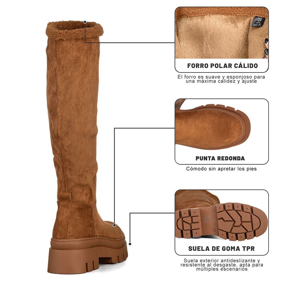 Botas Largas Mujer Casual Moda Gamuza Plataforma Weide Hx511 image number 8.0