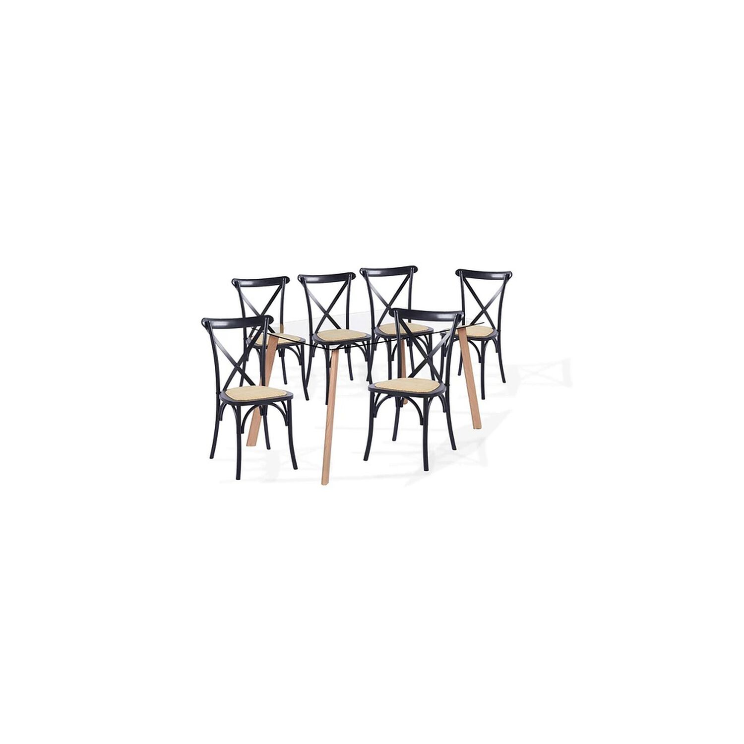 Comedor Mesa De Vidrio N&oacute;rdica 140x90cm + 6 Sillas Crossback Madera Negras image number 0.0