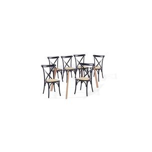 Comedor Mesa De Vidrio N&oacute;rdica 140x90cm + 6 Sillas Crossback Madera Negras