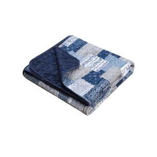 Cubrecama Quilt Reversible Queen 228x228 Cm M&aacute;s Fundas Almohada Azul Blanco