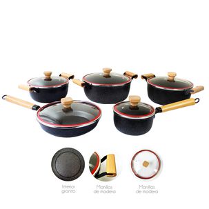 Juego De Ollas Ceramica Granito Antihaderente 10 Piezas Negras
