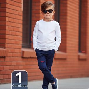 Camiseta Algod&oacute;n Manga Larga Polera Primera Capa Blanco Ni&ntilde;o