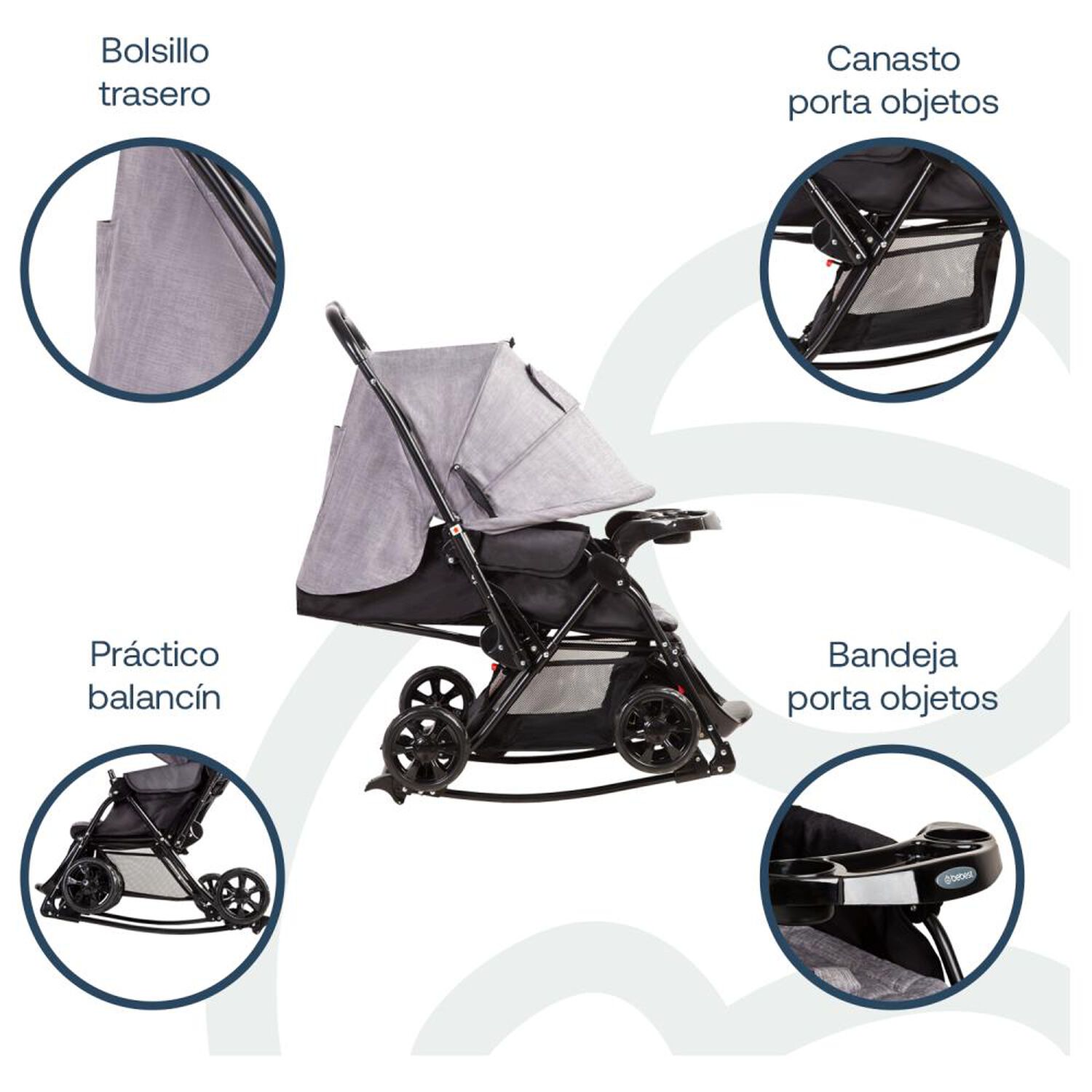 Coche Cuna Paseo Bebesit Balancin Sx Gris Melange image number 3.0