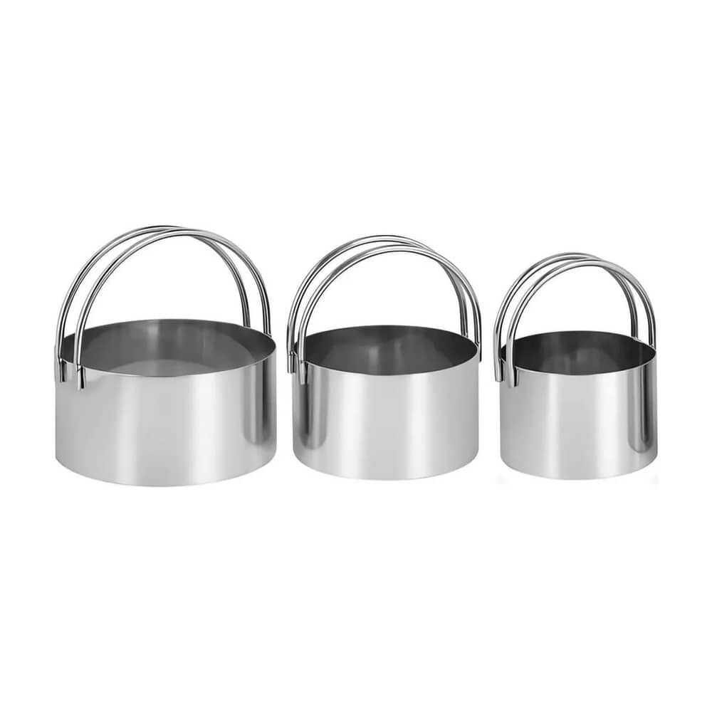 3 Moldes Cortador De Galletas Redondo Con Asas De Acero Inoxidable image number 3.0