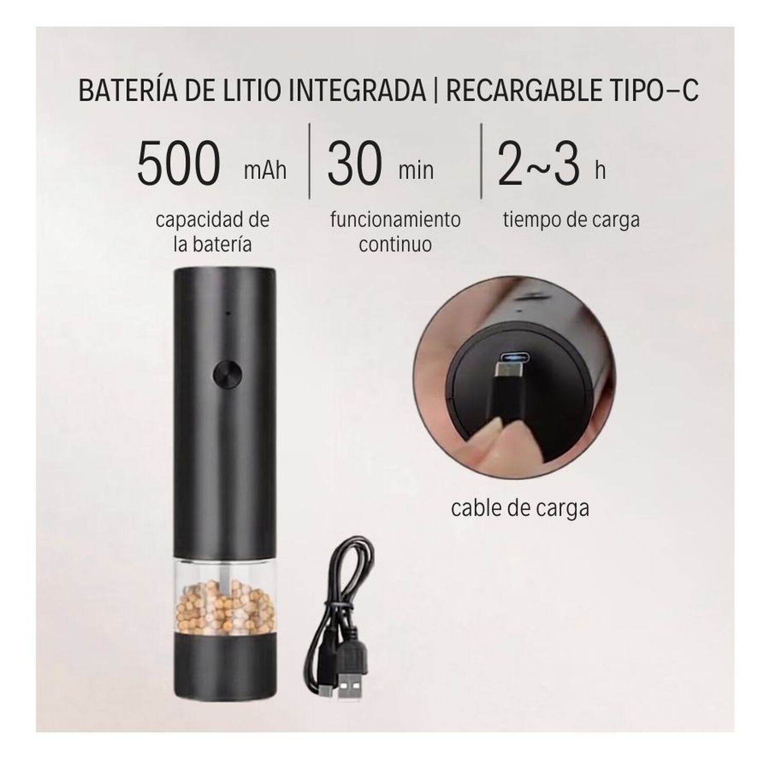 Set Moledor Electrico Sal Y Pimienta Recargable Con Base image number 3.0