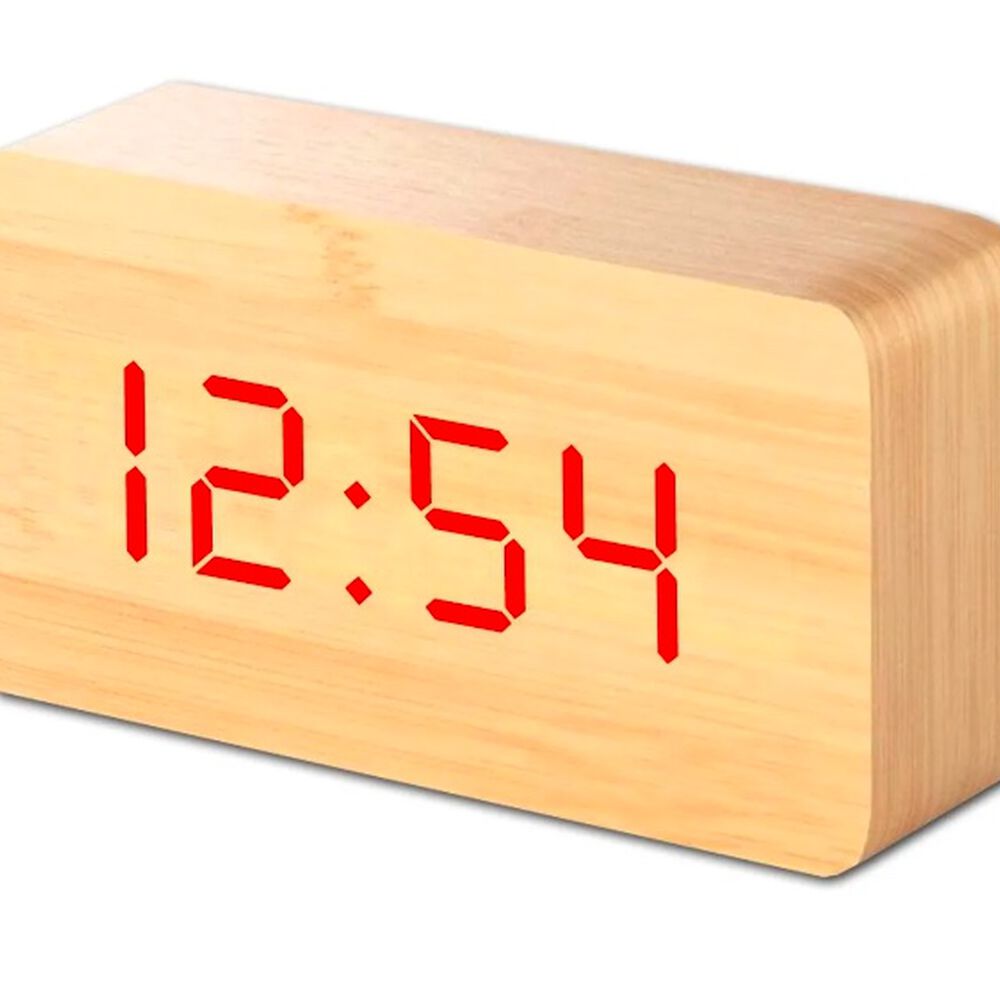 Reloj Luz Led Digital Despertador A Pilas Y Usb Imita Madera image number 0.0