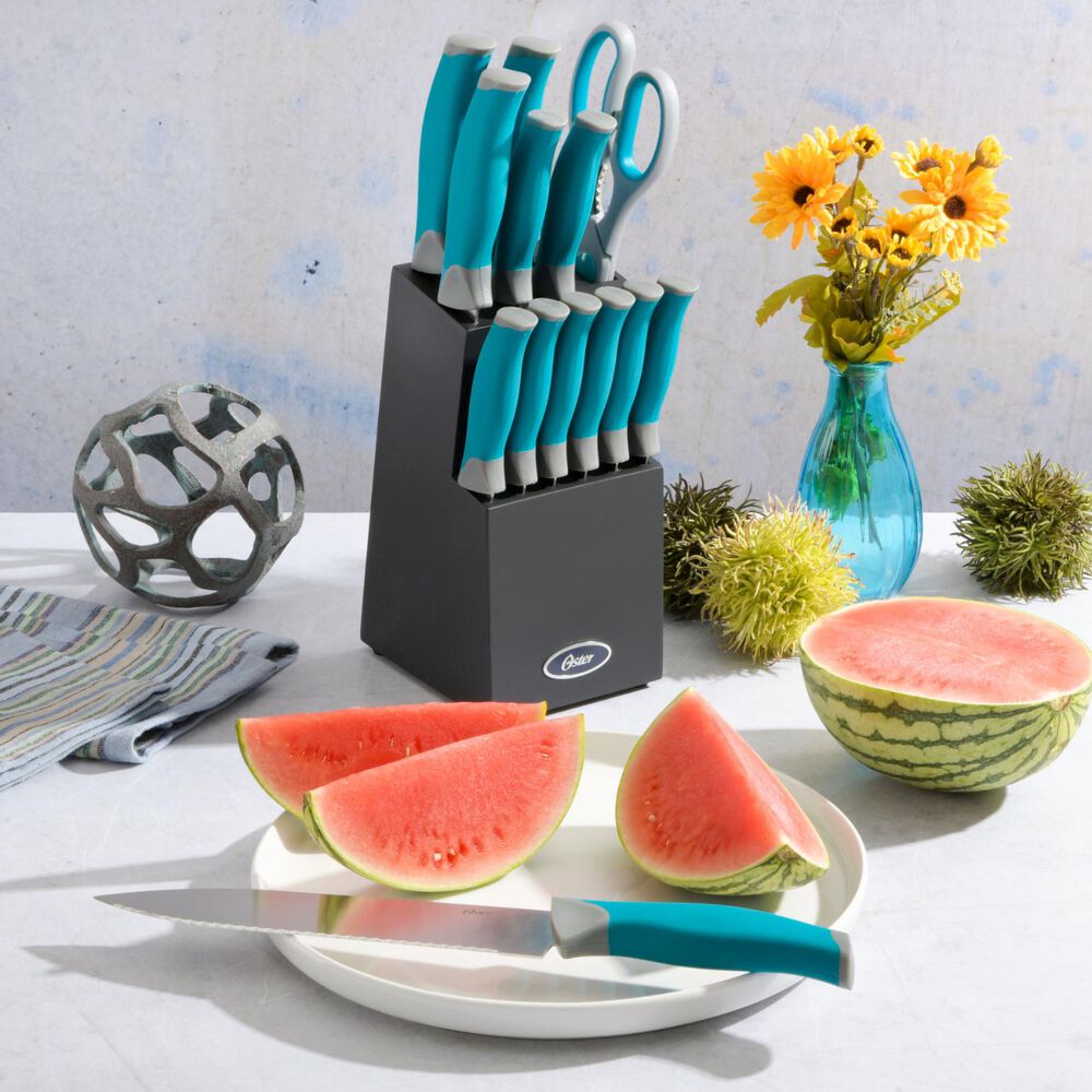 Set Cuchillos Acero Inoxidable Lindbergh 14 Pcs Mango Azul Y Taco De Madera Negro image number 5.0