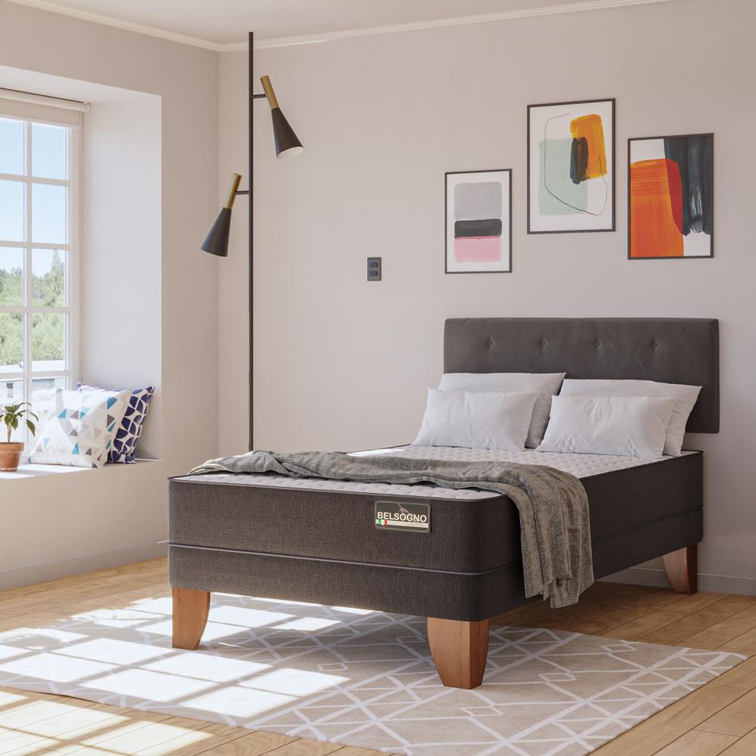 Cama Europea Belsogno Black / 1.5 Plazas / Base Normal + Respaldo image number 6.0