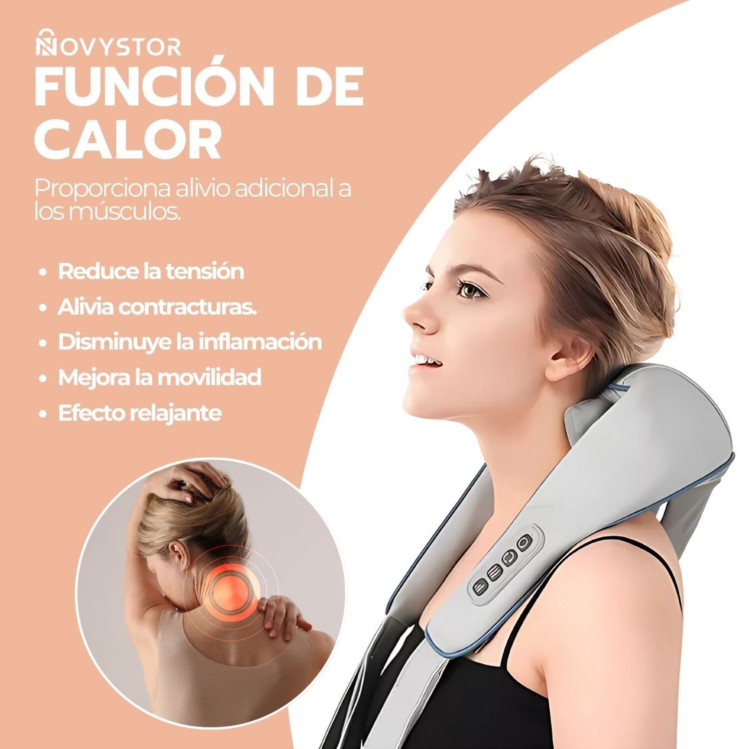 Masajeador Inal&aacute;mbrico Para Cuello Y Cervical Con Calor image number 6.0