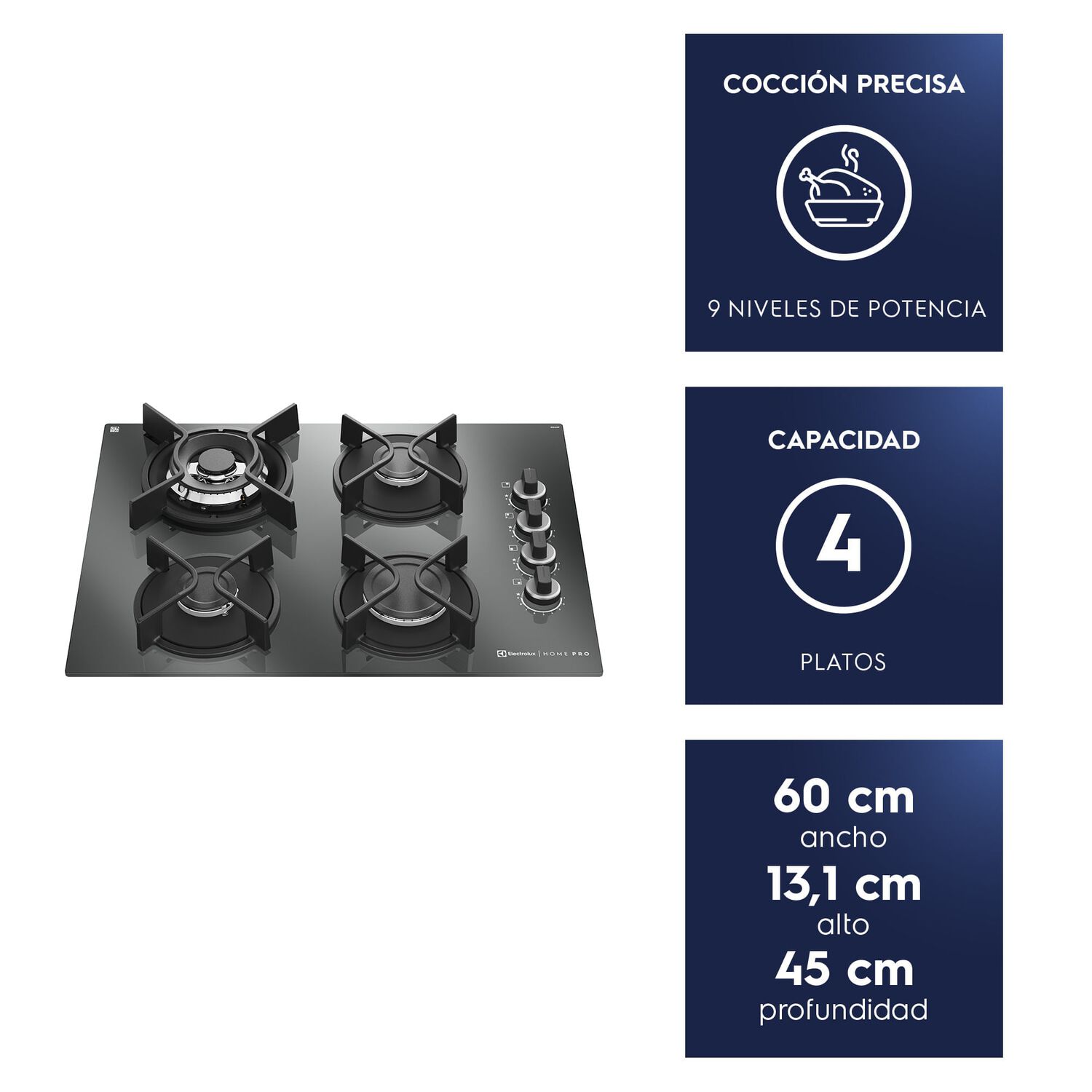 Encimera A Gas 4 Platos Home Pro Cocci&oacute;n Ke4hp Espejado image number 1.0