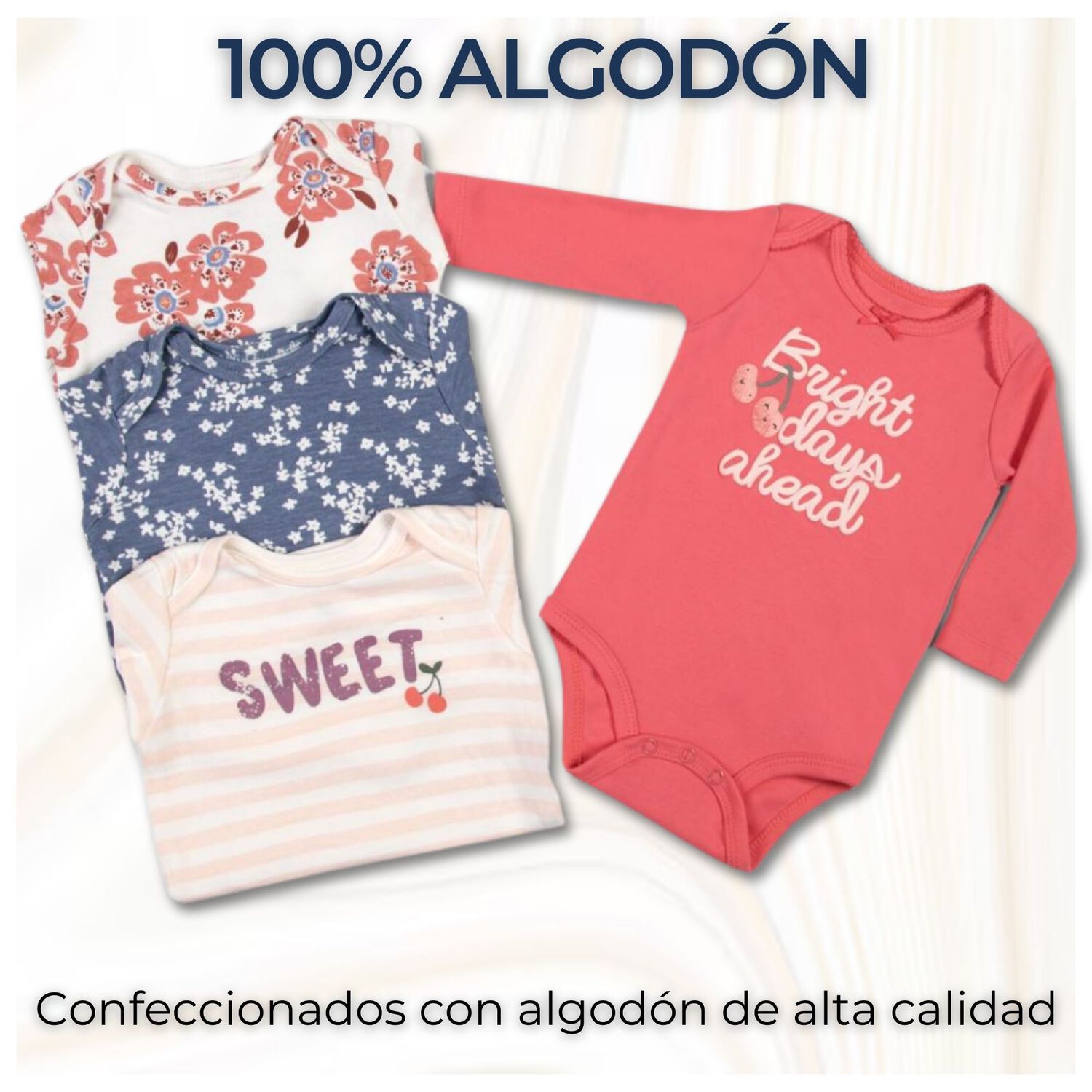 Pack 4 Bodys Ni&ntilde;a Manga Larga Tedmimak 100% Algod&oacute;n Floral Baby image number 1.0