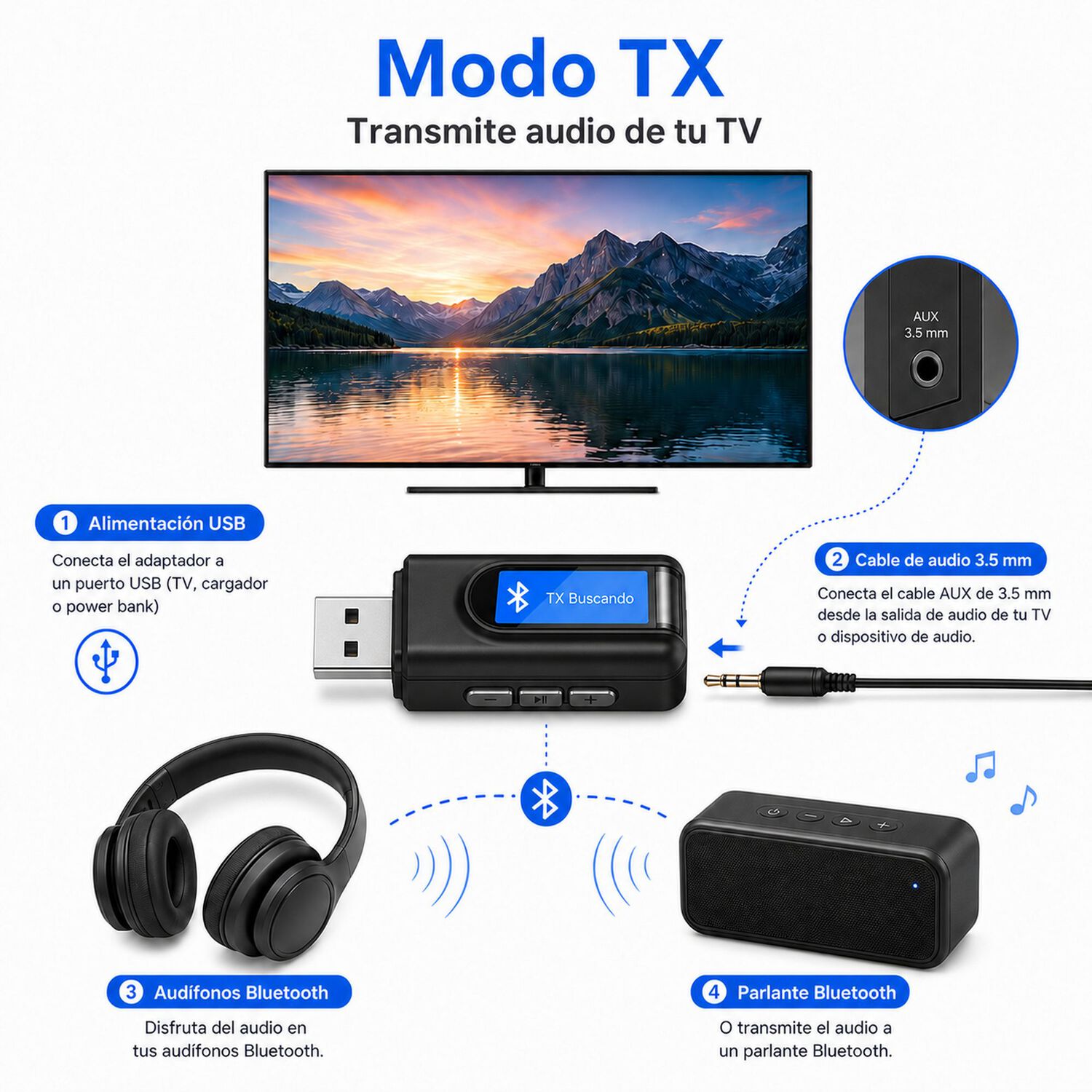 Transmisor Y Receptor Bluetooth De Audio Y Datos Rx - Tx Bt 5.0 Pantalla Lcd image number 4.0