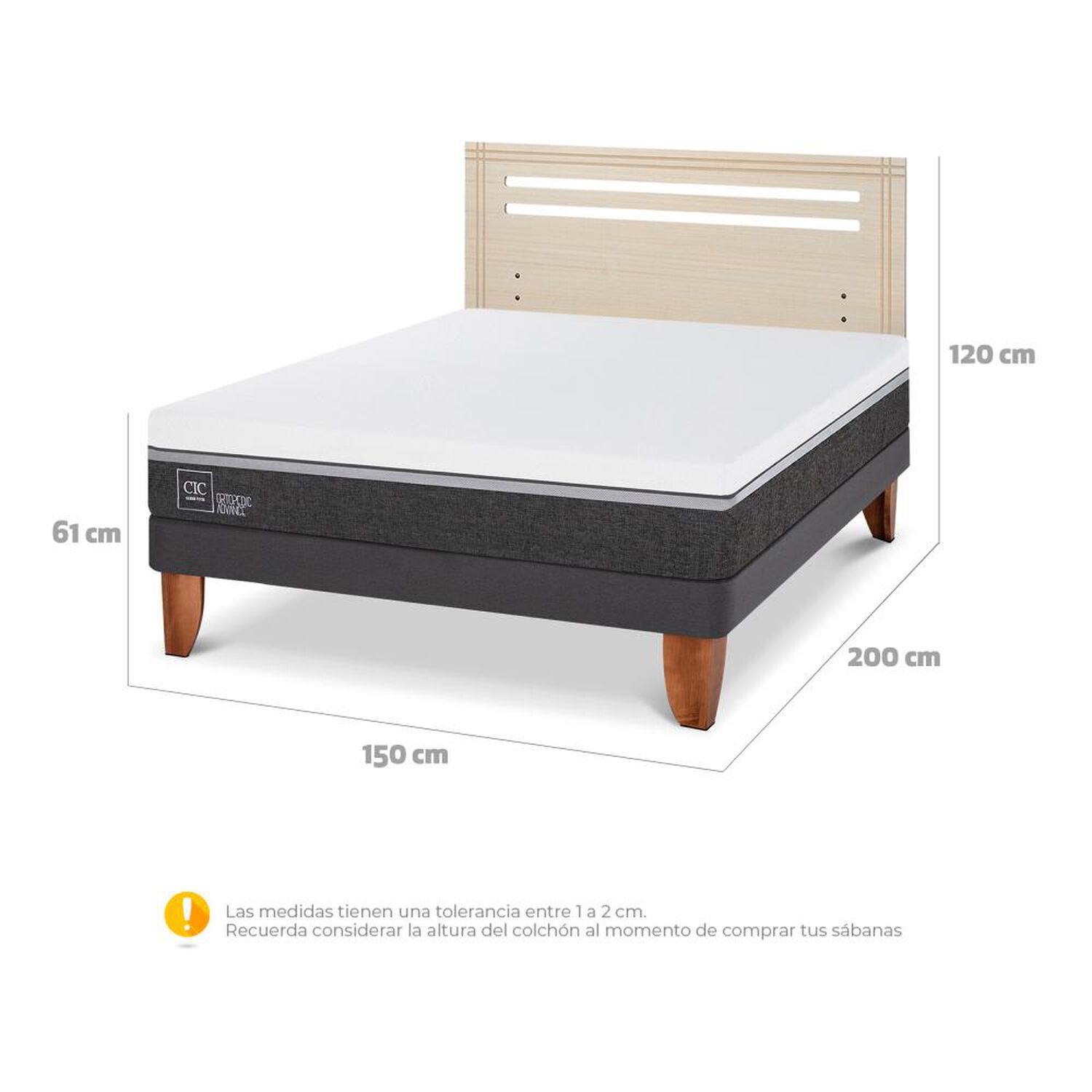 Cama Europea Cic Ortopedic Advance / 2 Plazas / Base Normal + Respaldo image number 5.0