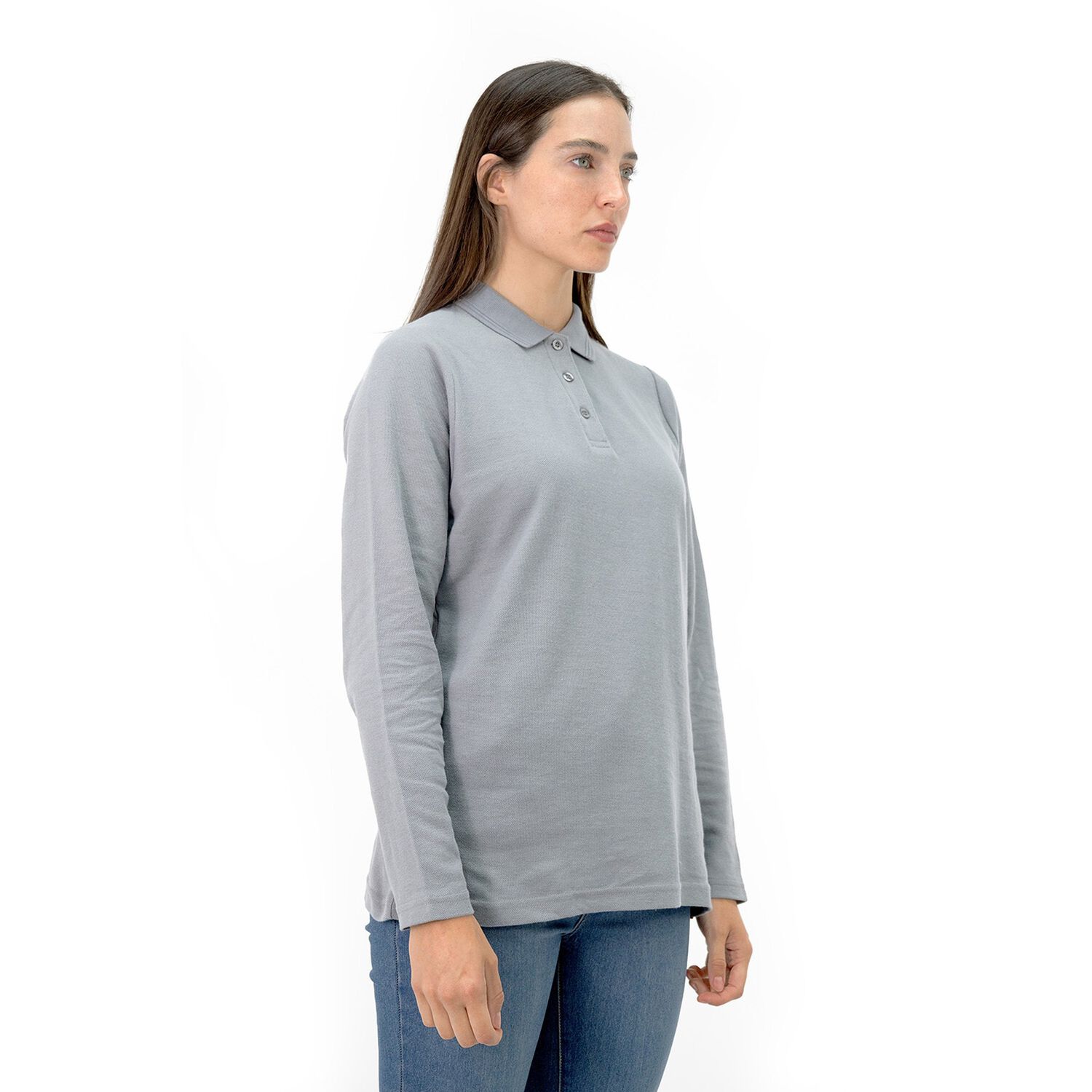 Polera Pique Quebec Manga Larga Gris Mujer image number 3.0