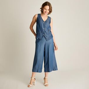 Blazer Lyocell Sin Mangas Abotonado Cuello V Mujer Lorenzo Di Pontti