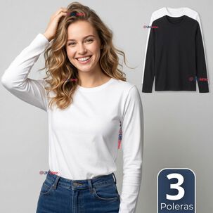 Pack 3 Camisetas Poleras Polar Primera Capa Manga Larga Colores Surtidos Mujer
