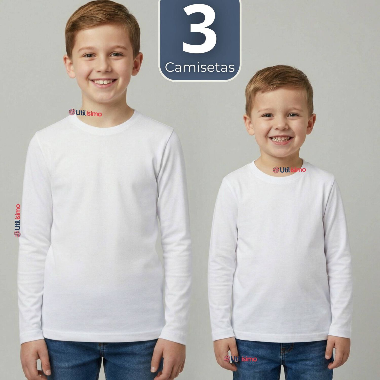 Pack 3 Camisetas Algod&oacute;n Manga Larga Polera Primera Capa Blanco Ni&ntilde;o image number 0.0