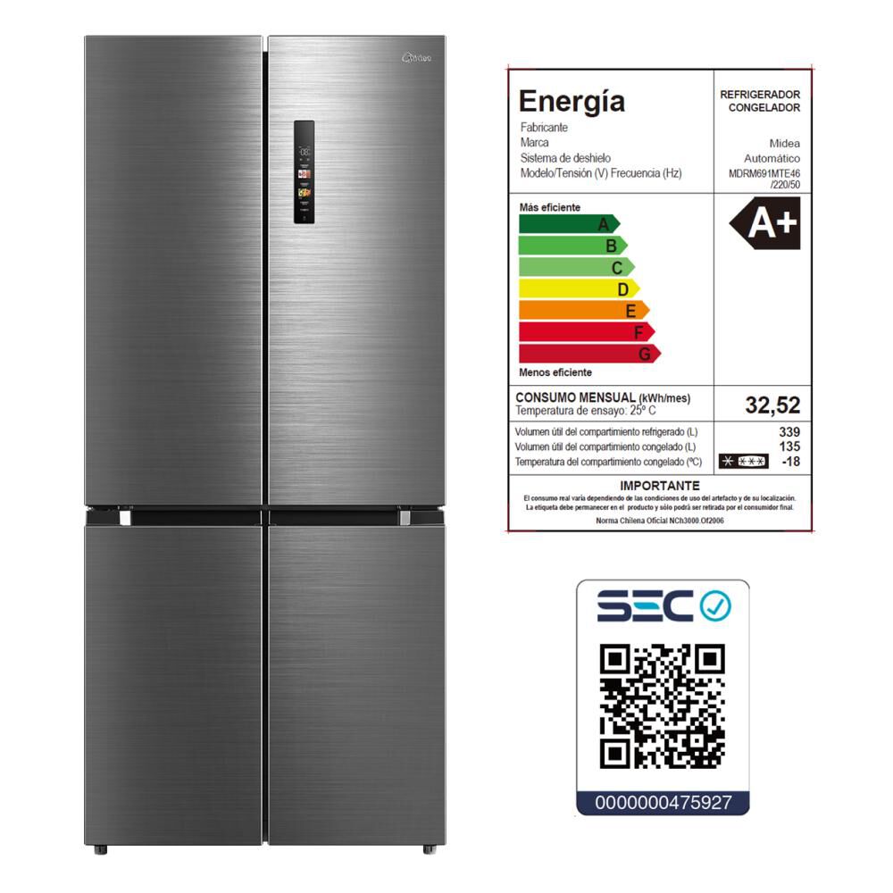 Refrigerador Side By Side Midea MDRM691MTE46 / No Frost / 474 Litros / A+ image number 9.0