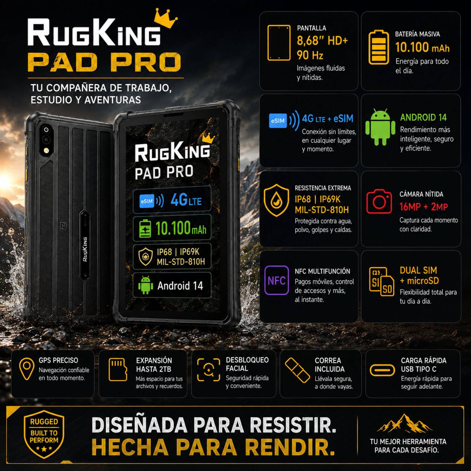 Tablet Rugged Ulefone Rugking Pad Pro 4g Compacta 128gb 24gb image number 1.0