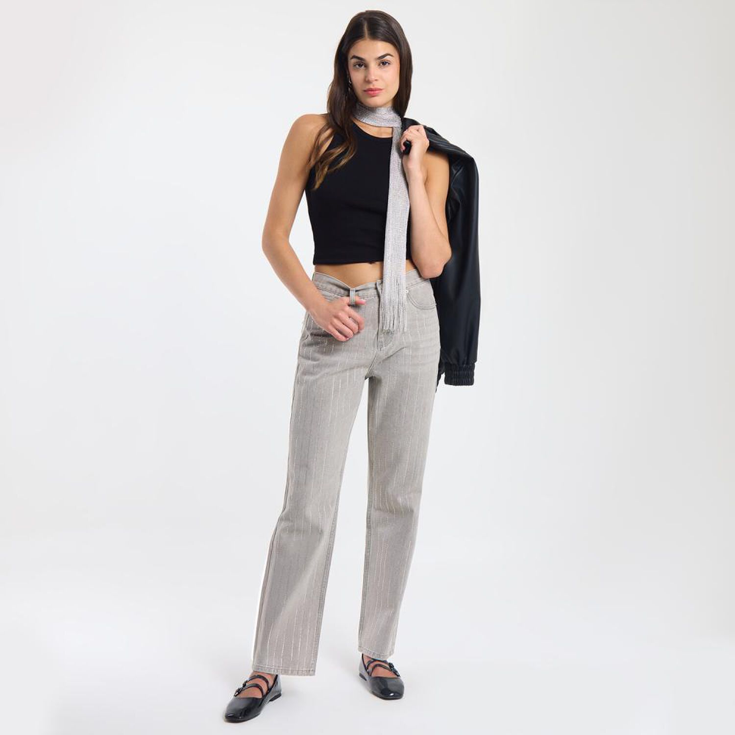 Jeans Lineas Y Brillos Tiro Medio Straight Mujer Rolly Go image number 1.0