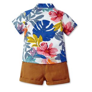 Conjunto De Vestir Hawaiano Manga Corta Ni&ntilde;o 1 A 5 A&ntilde;os Marr&oacute;n Hawaiano