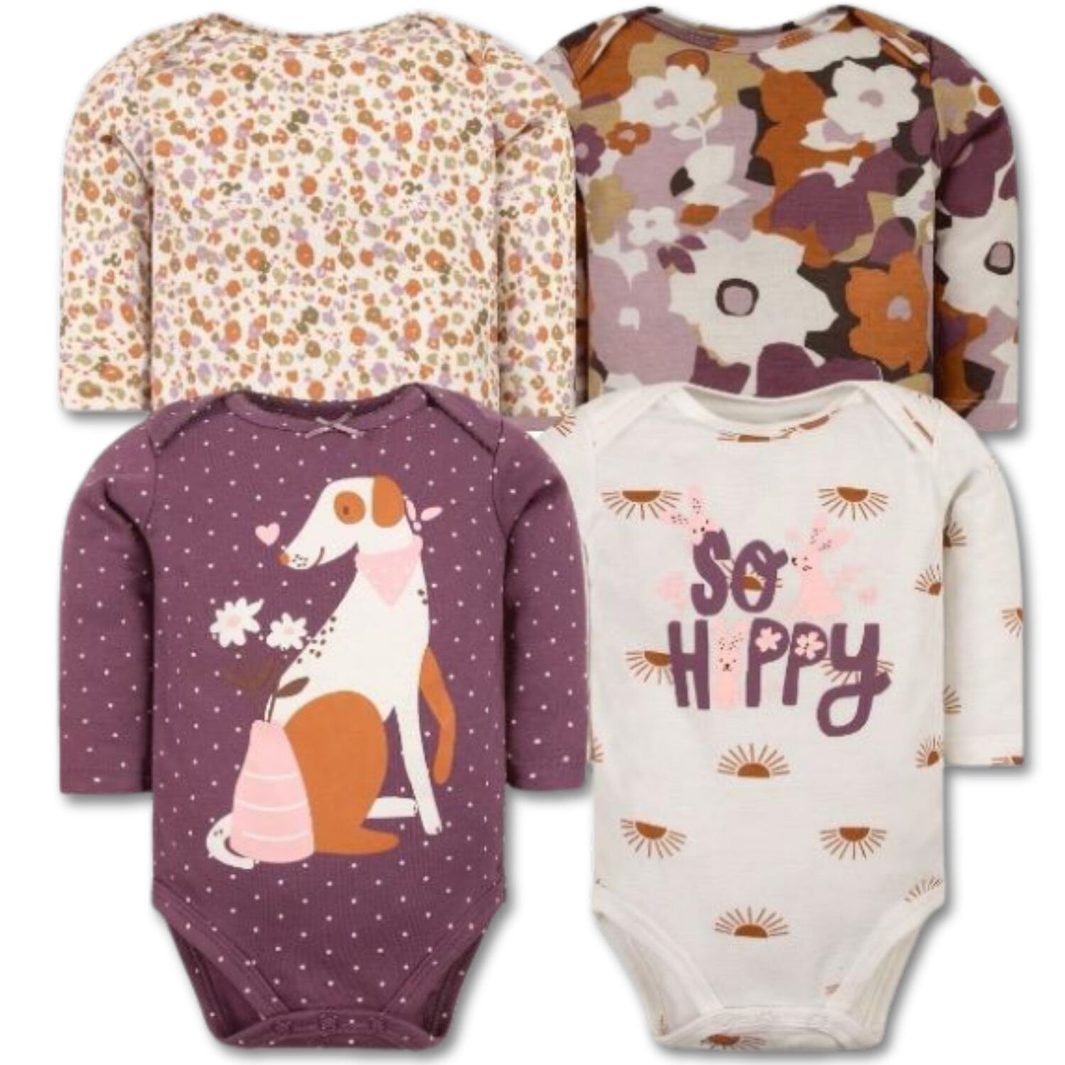Pack 4 Bodys Ni&ntilde;a Manga Larga Tedmimak 100% Algod&oacute;n Dog Canela image number 0.0