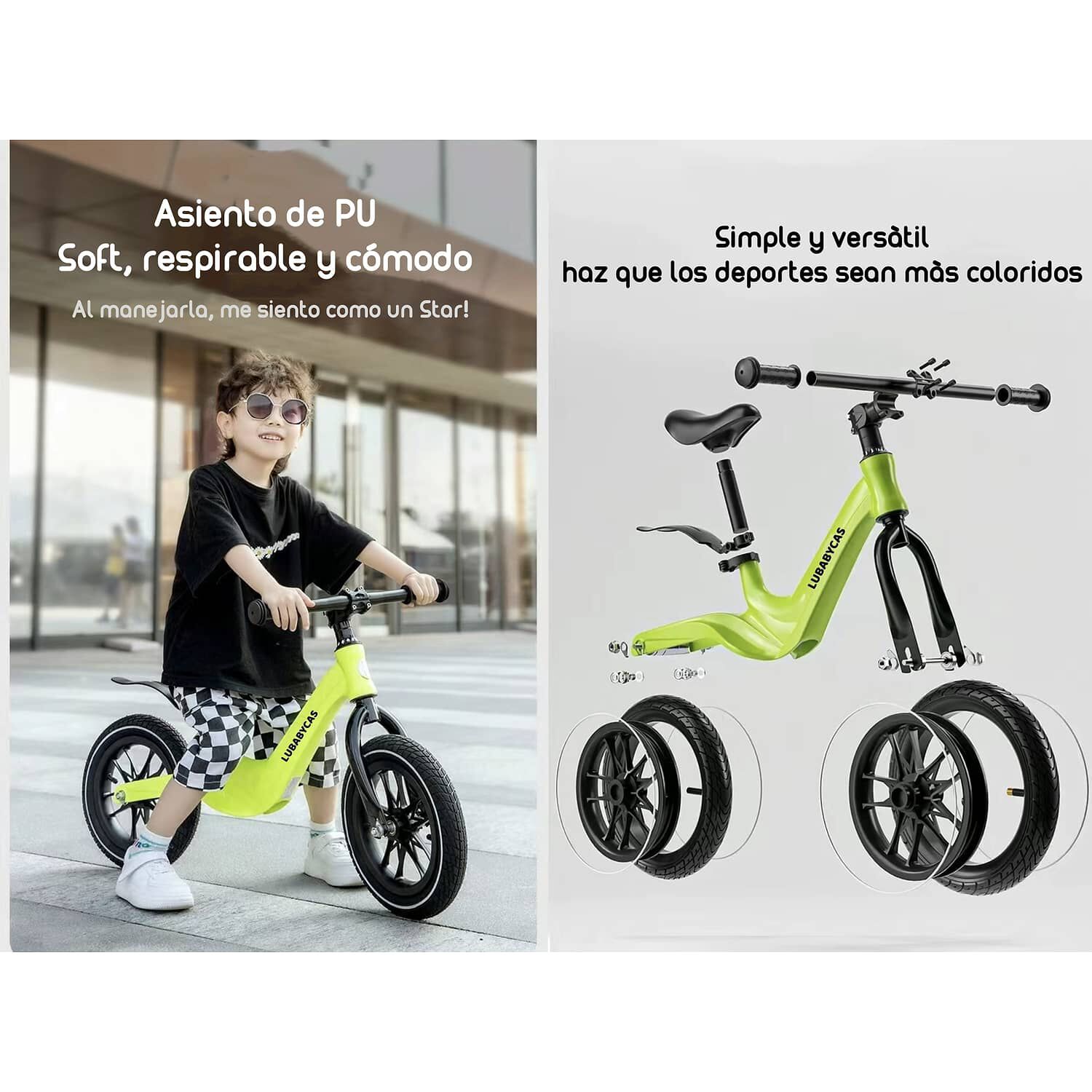 Bicicleta De Equilibrio Aprendizaje 2-8a&ntilde;os Lubabycas Verde image number 5.0
