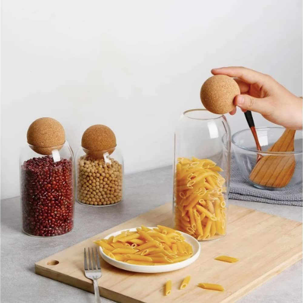 Pack 3 Botellas Frasco Vidrio Corcho Transparente Con Bola image number 4.0