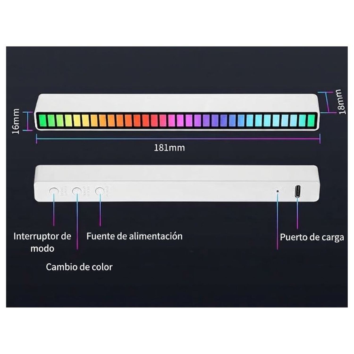 Barra De Luz Rgb Ritmo Musical 32 Led Control Por Voz image number 4.0