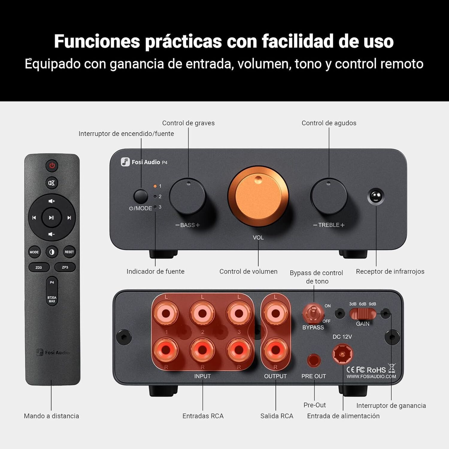 Preamplificador De Sonido Fosi Audio P4 Mini Rca Y Sub Out image number 1.0