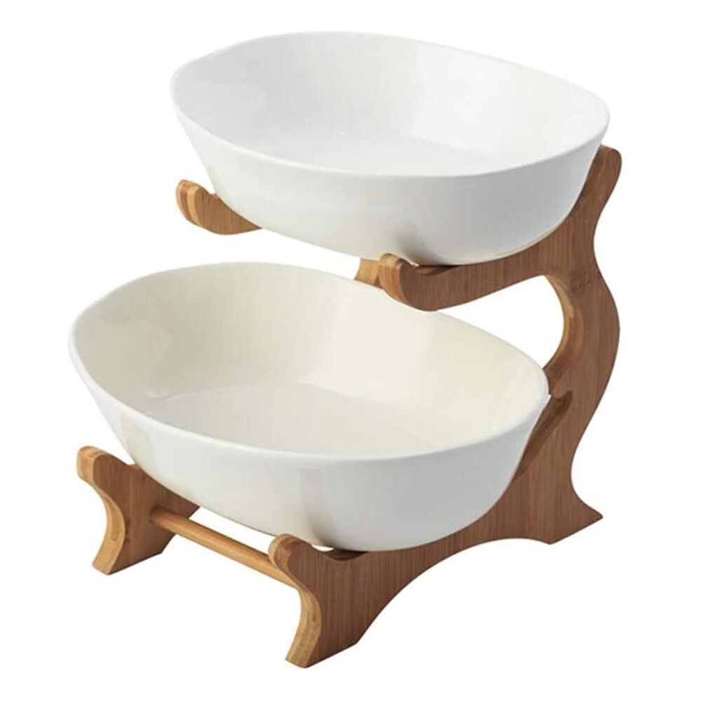 Frutera Cer&aacute;mica / Madera 2 Niveles 22cm image number 1.0