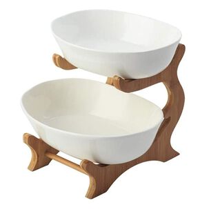 Frutera Cer&aacute;mica / Madera 2 Niveles 22cm