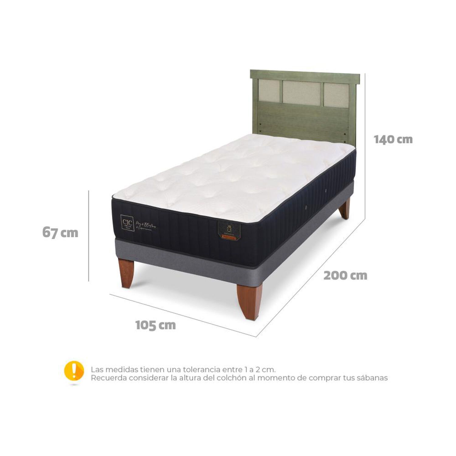 Cama Europea Cic Linea Premium / 1.5 Plazas / Base Normal + Respaldo image number 6.0