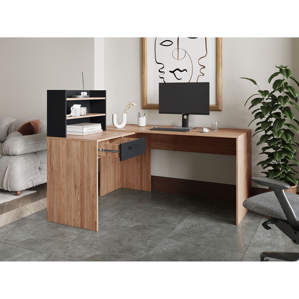 Escritorio En L 1 Cajon Y Estantes Fm-002c Caf&eacute; Claro Y Negro image number 5.0