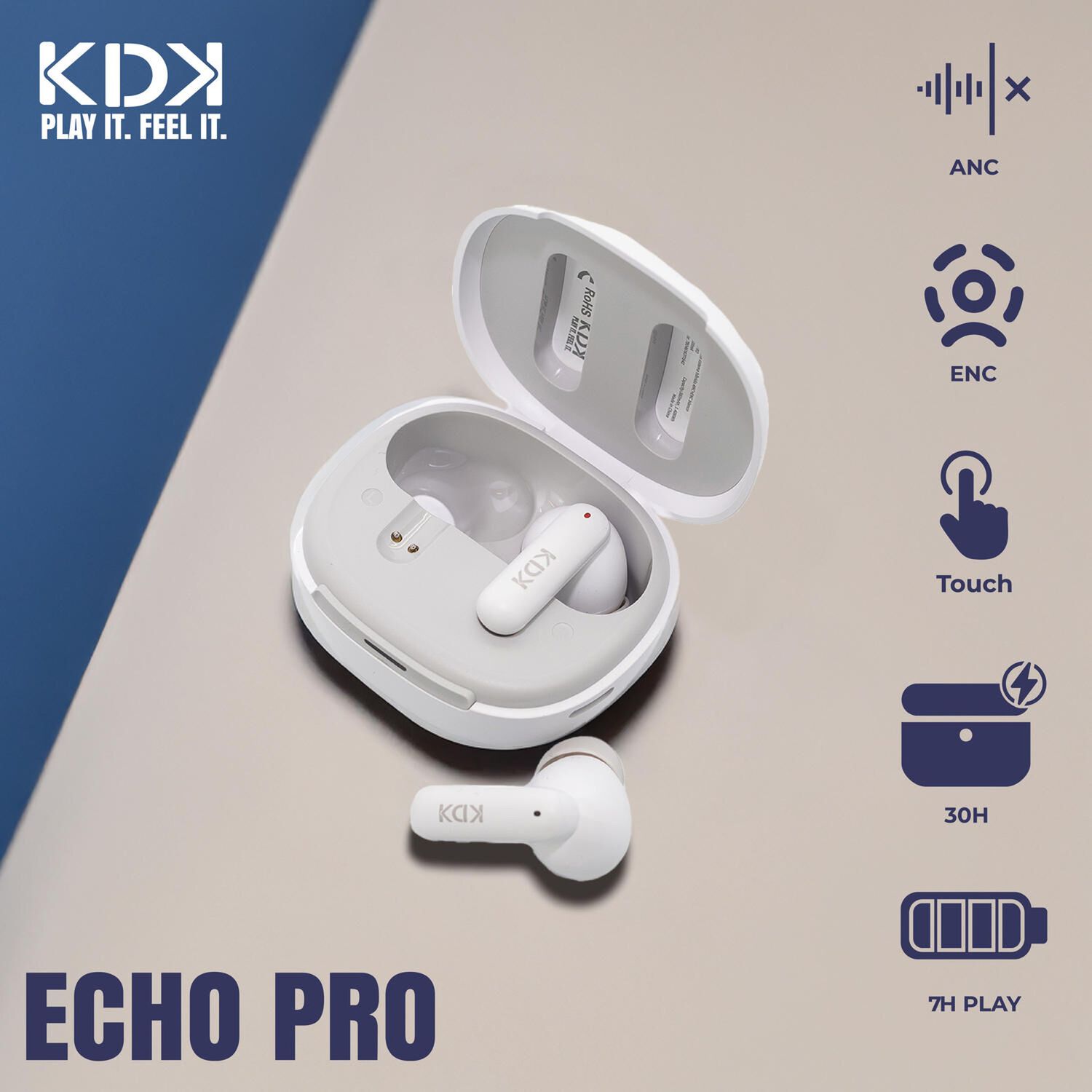 Audifonos Inal&aacute;mbricos Bluetooth Kdk Echo Pro Blanco image number 6.0