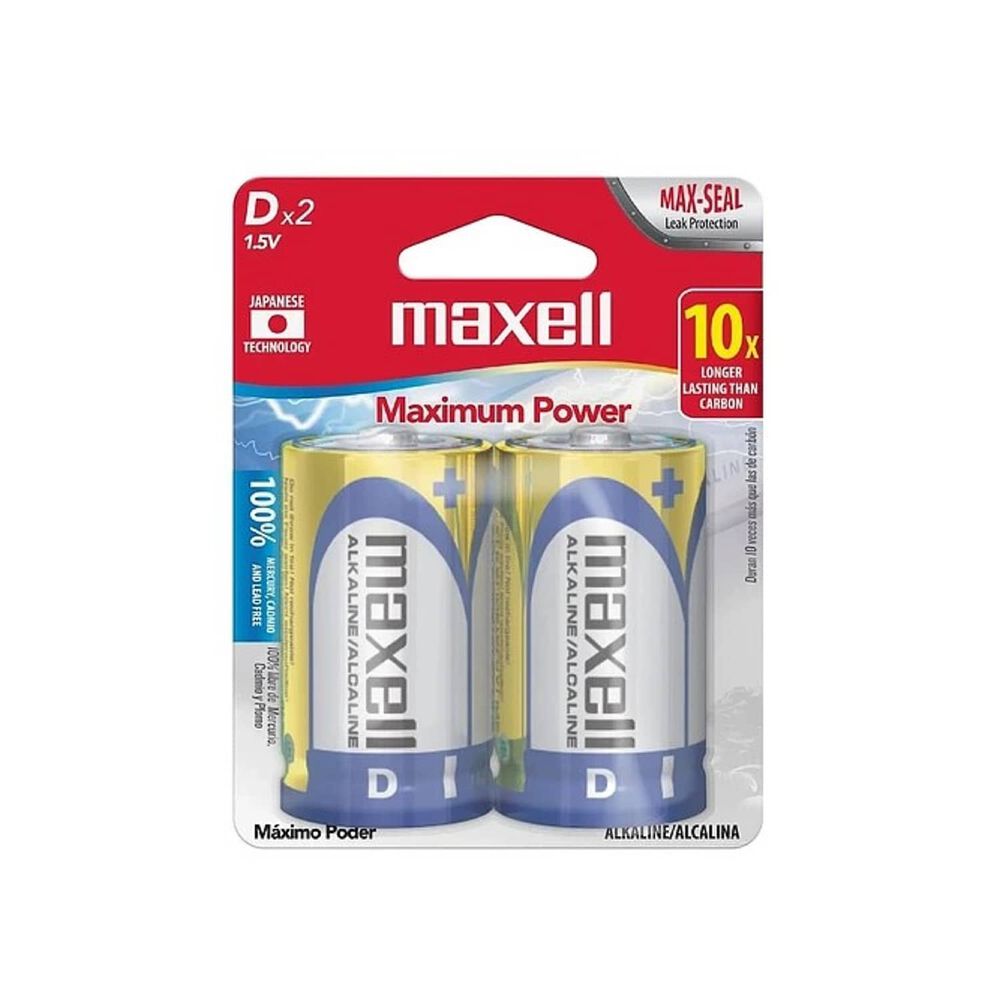 Pack 2 Pilas Alcalinas Maxell Tipo D &ndash; Energ&iacute;a Duradera image number 0.0
