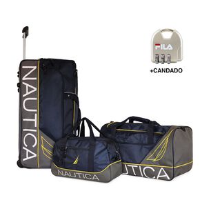 Set 3 Bolsos De Viaje Con Ruedas Nautica Mannar Azul + Candado