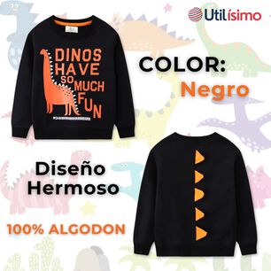 Poler&oacute;n Ni&ntilde;o Manga Larga 100% Algod&oacute;n Negro Dinosaurios