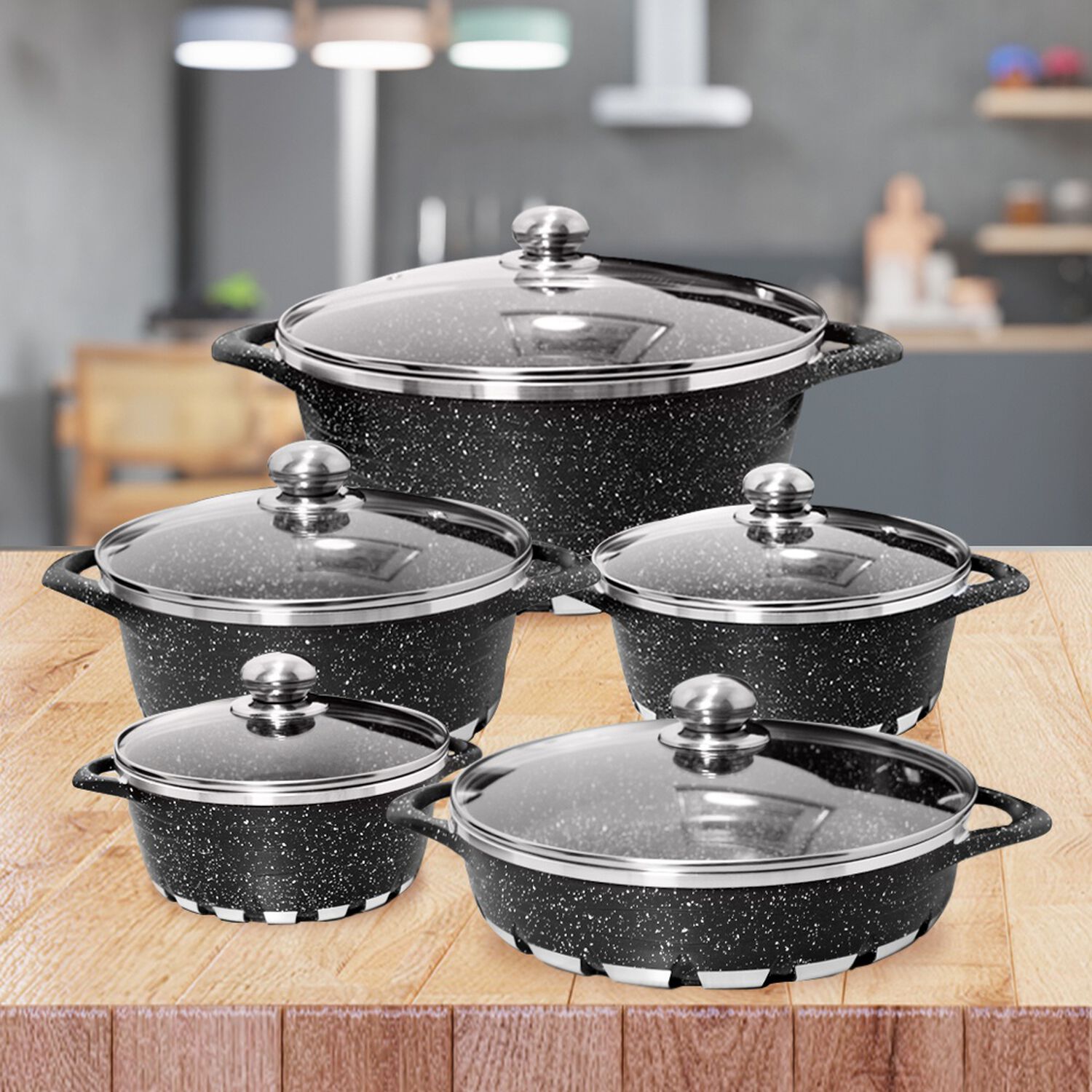 Bater&iacute;a Cocina 10 Piezas Altas Granito Antiadherente Negra image number 6.0