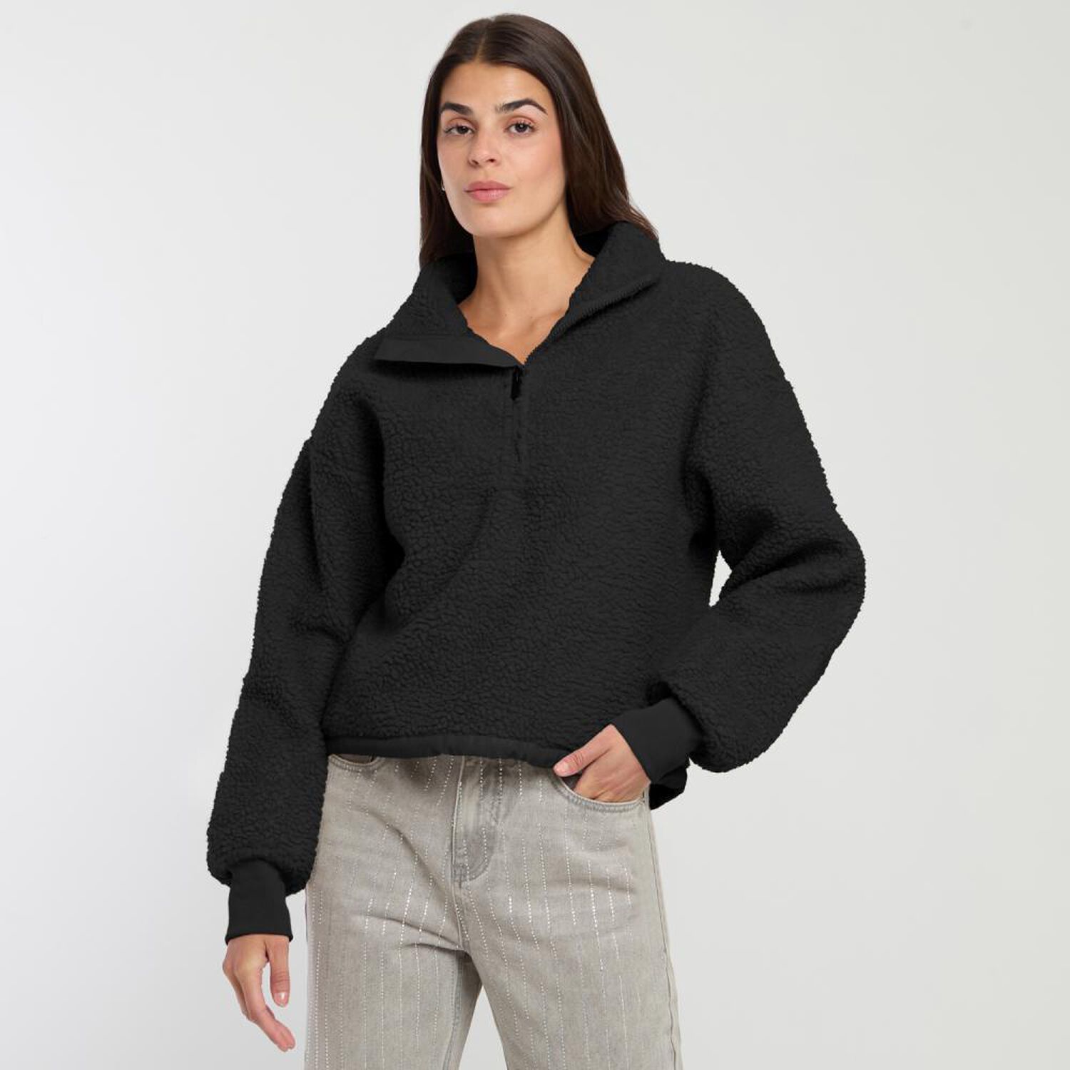 Chaqueta Micropolar Aplicaci&oacute;n Ecocuero Cuello Alto Mujer Rolly Go image number 0.0
