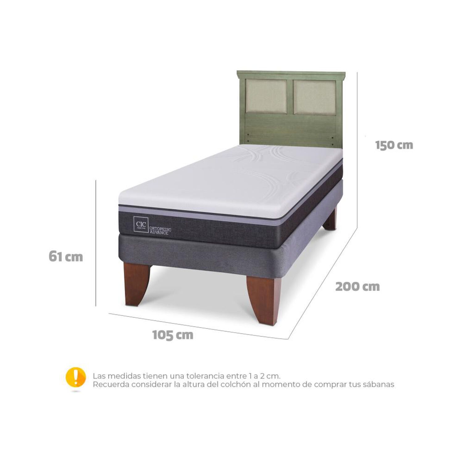 Cama Europea Cic Ortopedic Advance / 1.5 Plazas / Base Normal + Respaldo image number 6.0