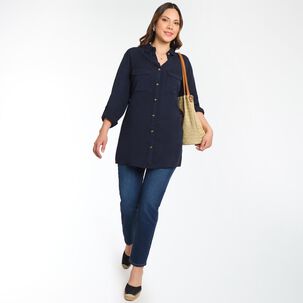 Blusa Tencell Abotonada Manga Larga Cuello Camisero Mujer Sexy Large