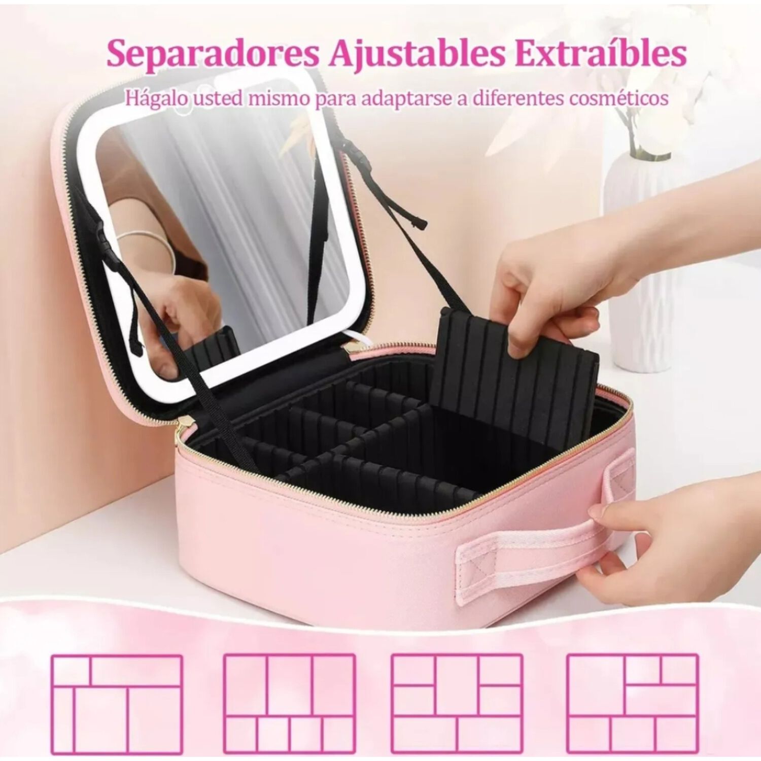 Cosmetiquero Maletin Con Espejo Led Y Divisiones Ajustables image number 11.0